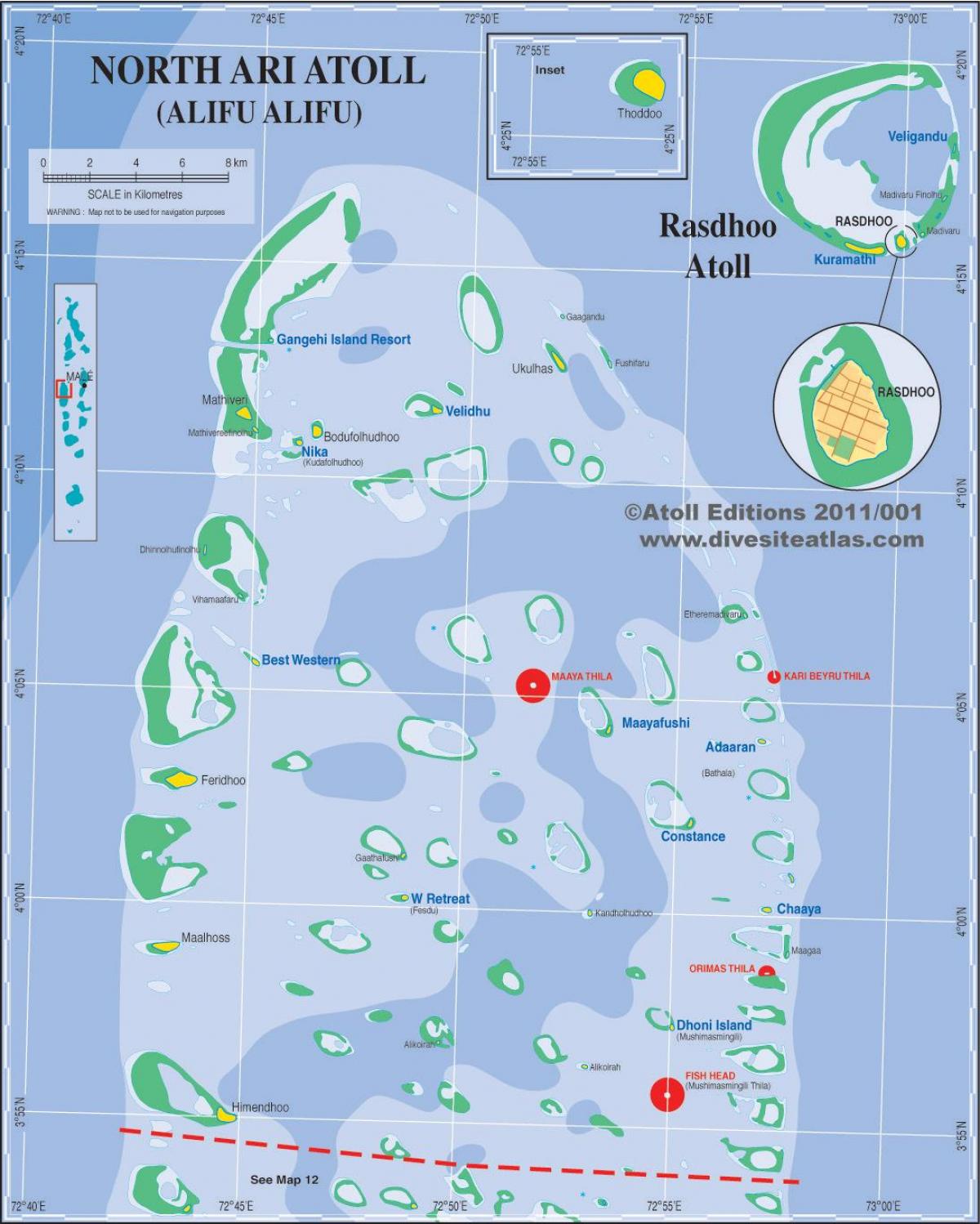 carte de l'atoll d'ari aux maldives