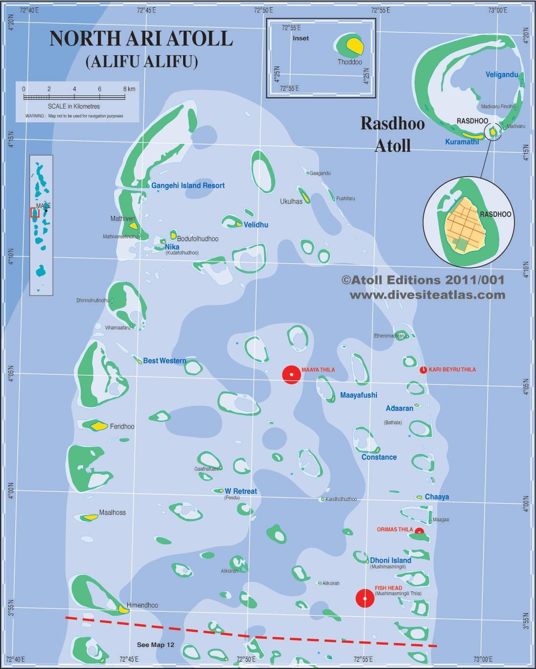 carte de l'atoll d'ari aux maldives