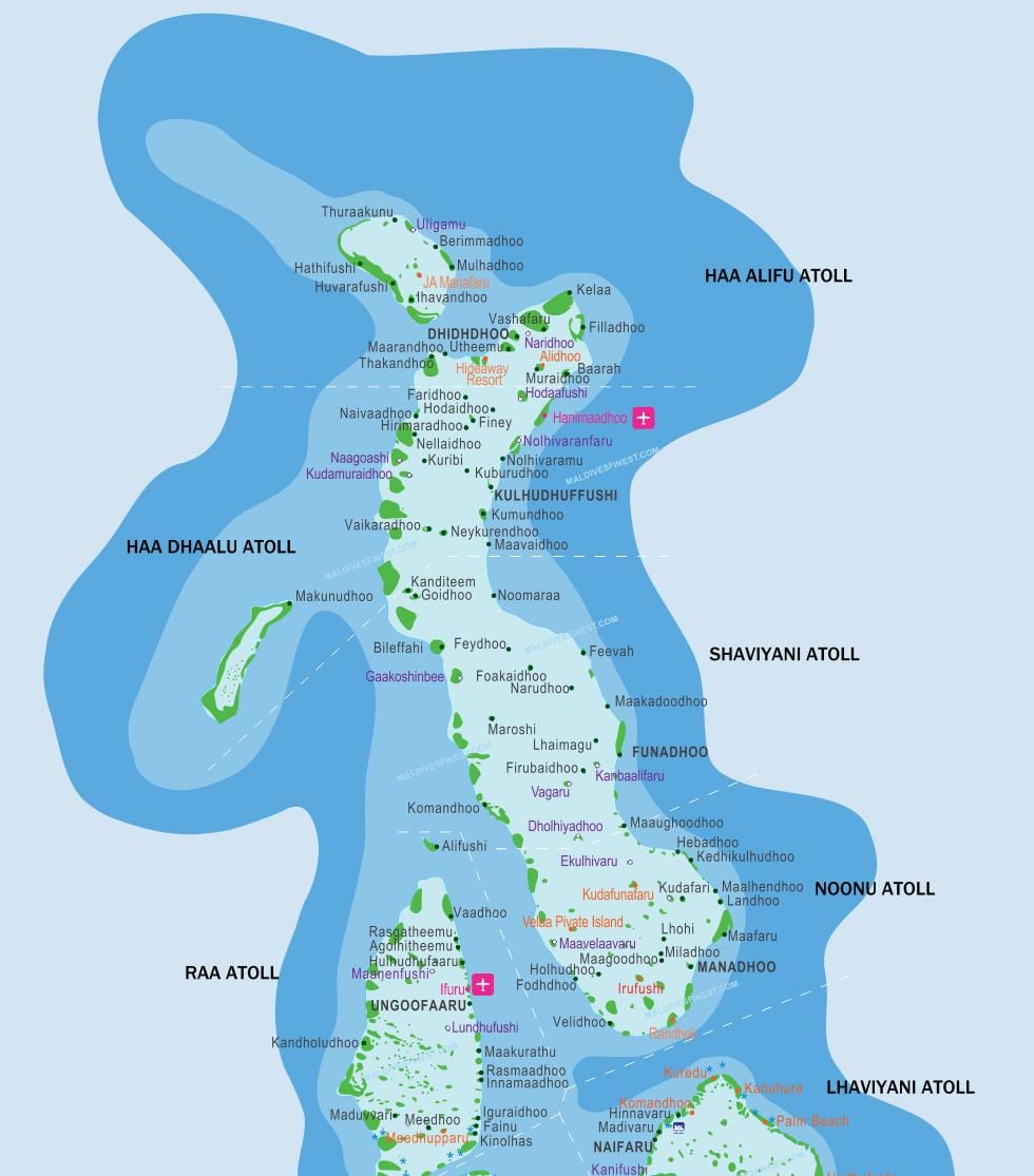 carte des maldives et dans les pays environnants